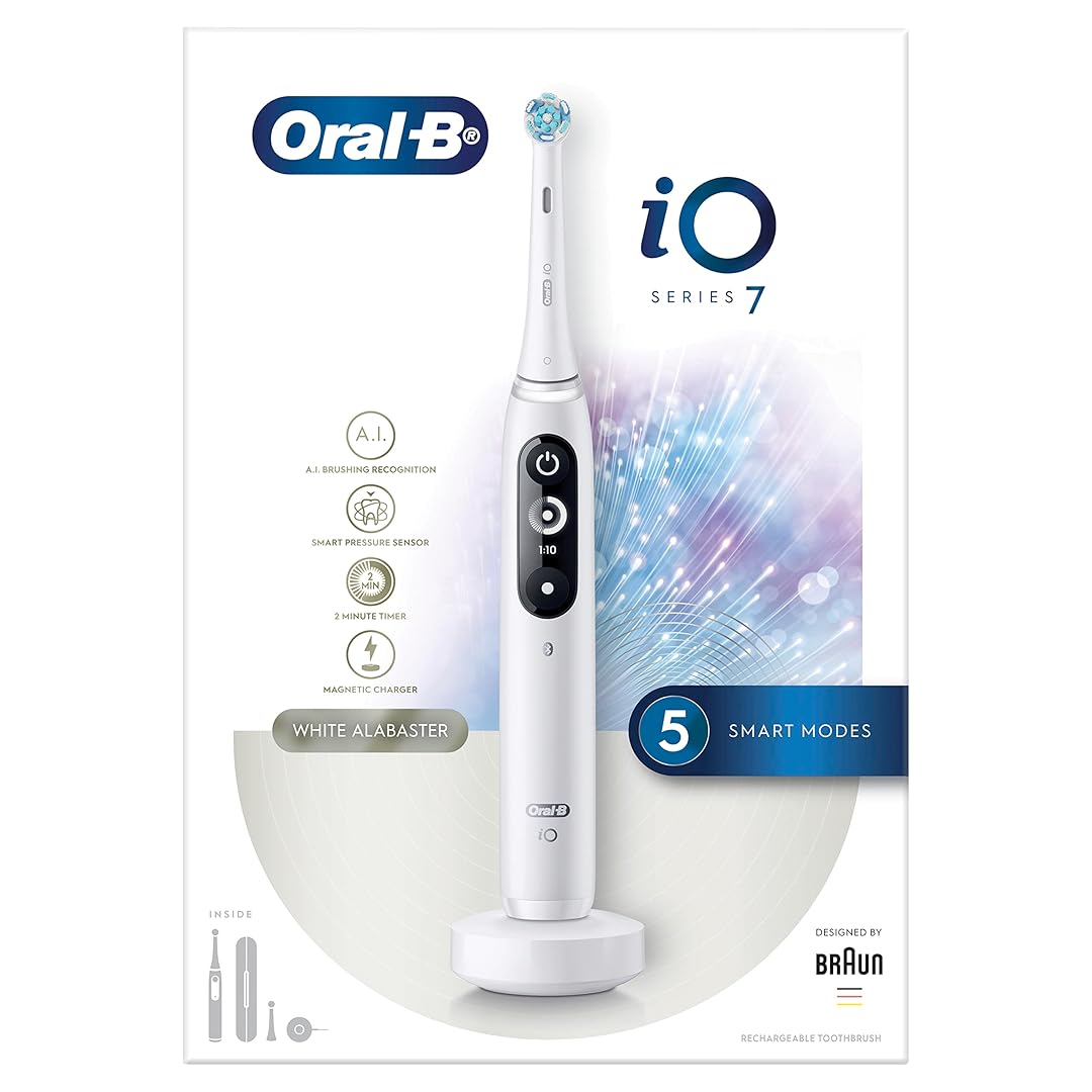 Oral-B iO7 Electric Rechargeable Toothbrush, 1 White handle with revolutionary magnetic technology, 