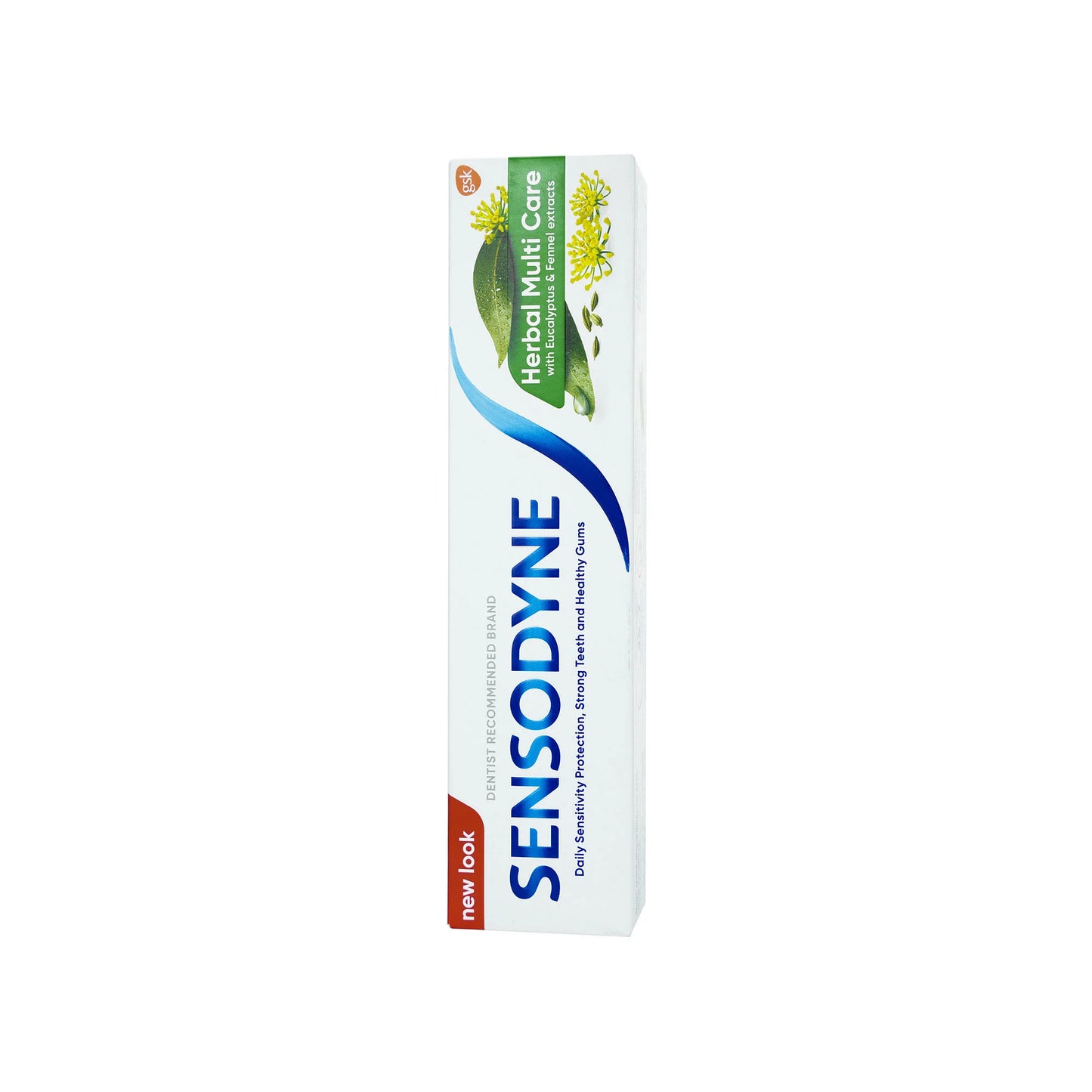 Sensodyne Herbal Multicare toothpaste tube on a white background