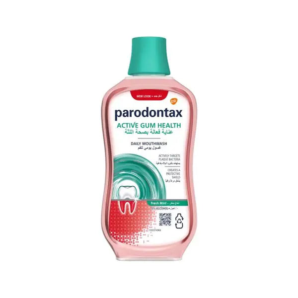 Parodontax mouthwash bottle on a white background